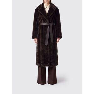 Pinko Women Pinko Long Robe Coat In Faux Fur With A Waist Tie Belt